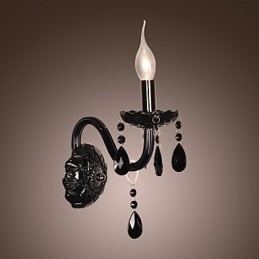 Applique da parete in cristallo nero con lampadina a candela