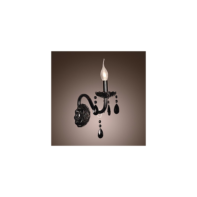 Applique da parete in cristallo nero con lampadina a candela