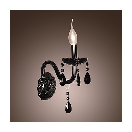 Applique da parete in cristallo nero con lampadina a candela