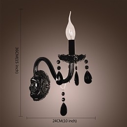 Applique da parete in cristallo nero con lampadina a candela