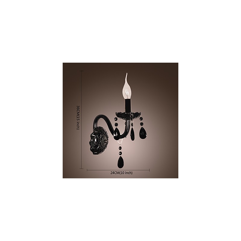 Applique da parete in cristallo nero con lampadina a candela