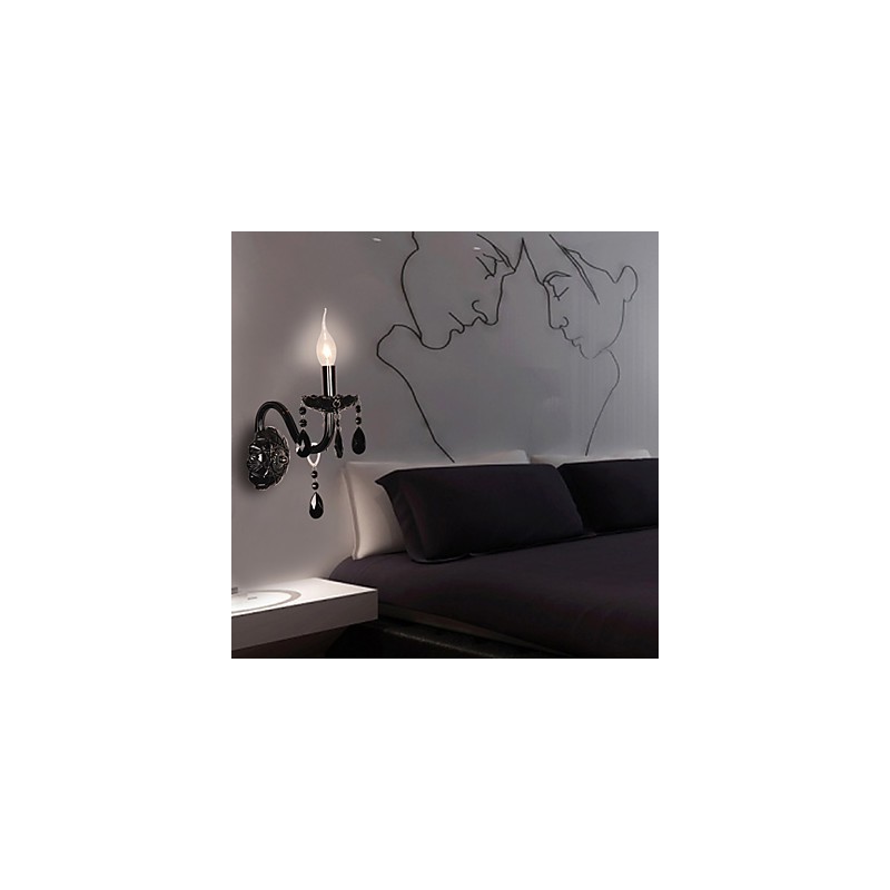 Applique da parete in cristallo nero con lampadina a candela