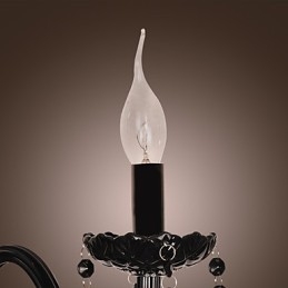 Applique da parete in cristallo nero con lampadina a candela