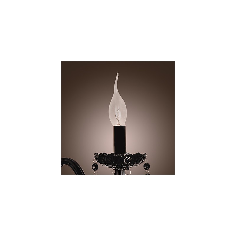 Applique da parete in cristallo nero con lampadina a candela