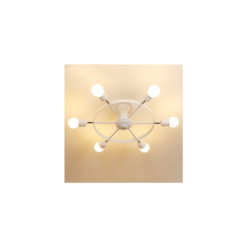 Plafoniera LED a filo country, 6 luci, metallo, nera o bianca