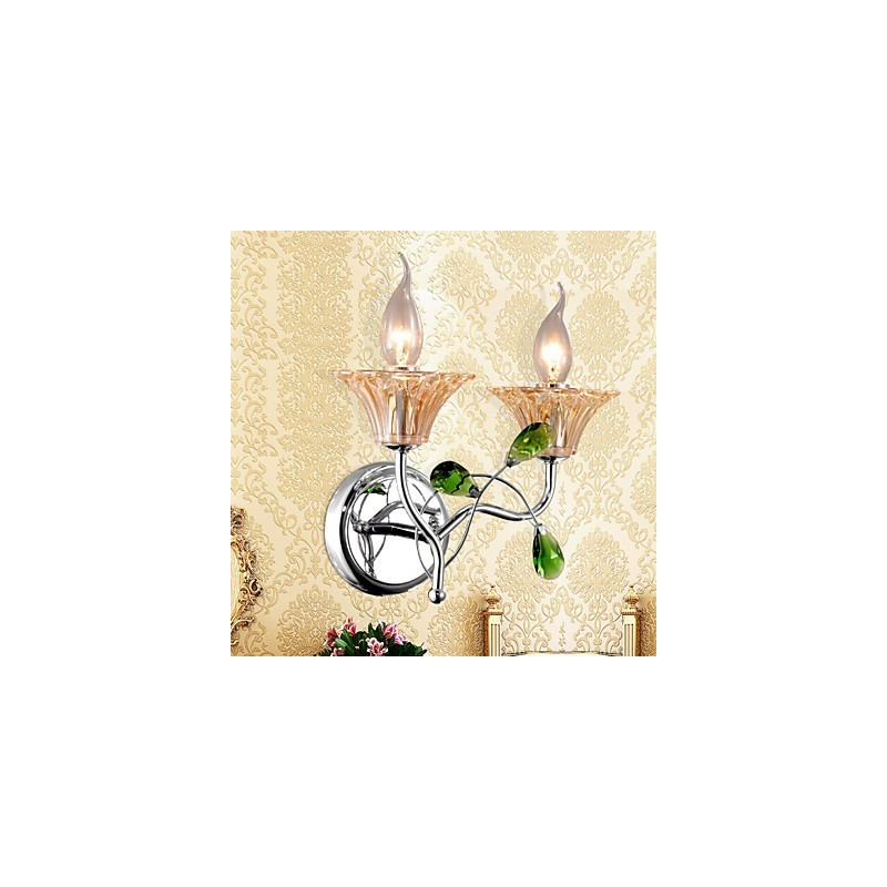 Applique da parete bagno in cristallo moderno contemporaneo metallo argento 2 lampadine E12/E14