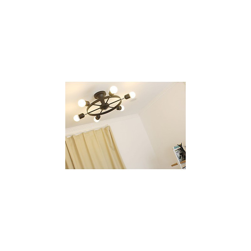 Plafoniera LED a filo country, 6 luci, metallo, nera o bianca