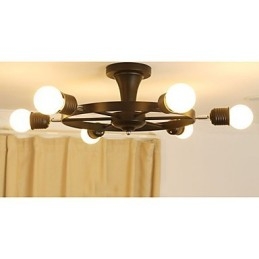 Plafoniera LED a filo country, 6 luci, metallo, nera o bianca
