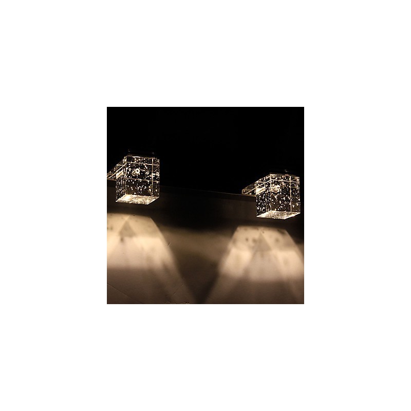 Applique da bagno LED moderna a 3 luci, paralume cubico in vetro, finitura argento