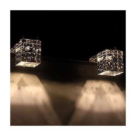 Applique da bagno LED moderna a 3 luci, paralume cubico in vetro, finitura argento
