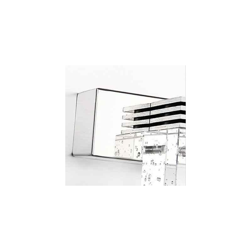 Applique da bagno LED moderna a 3 luci, paralume cubico in vetro, finitura argento
