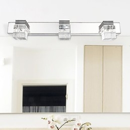 Applique da bagno LED moderna a 3 luci, paralume cubico in vetro, finitura argento