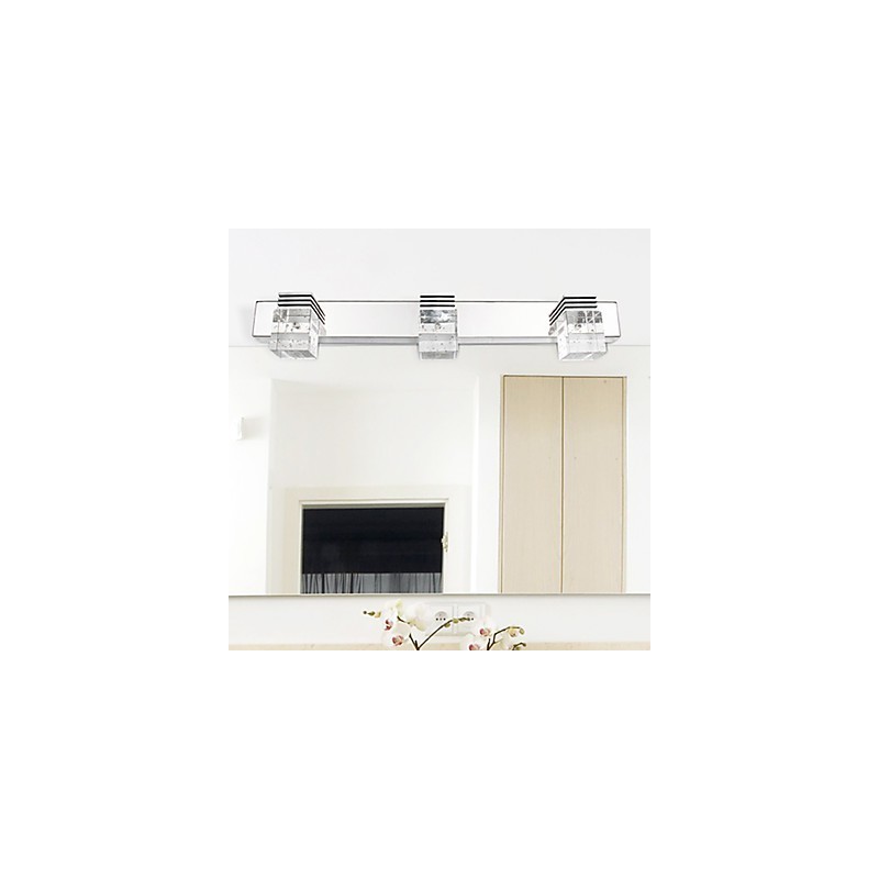 Applique da bagno LED moderna a 3 luci, paralume cubico in vetro, finitura argento