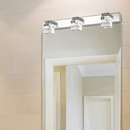 Applique da bagno LED moderna a 3 luci, paralume cubico in vetro, finitura argento