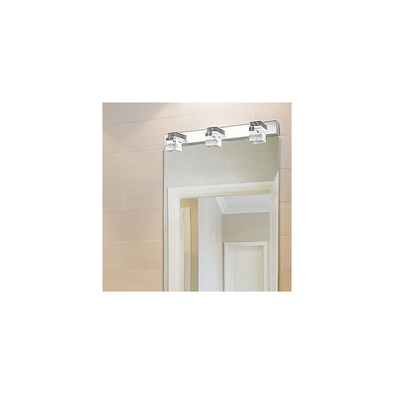 Applique da bagno LED moderna a 3 luci, paralume cubico in vetro, finitura argento