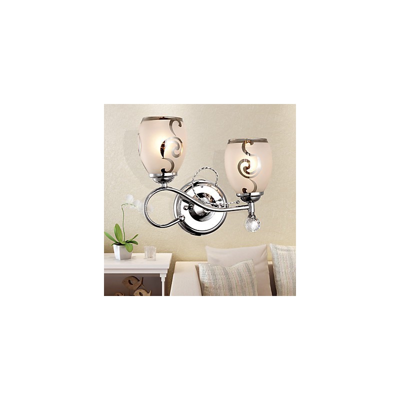 Applique da parete moderna contemporanea in cristallo e metallo, argento, 2 lampadine E26/E27