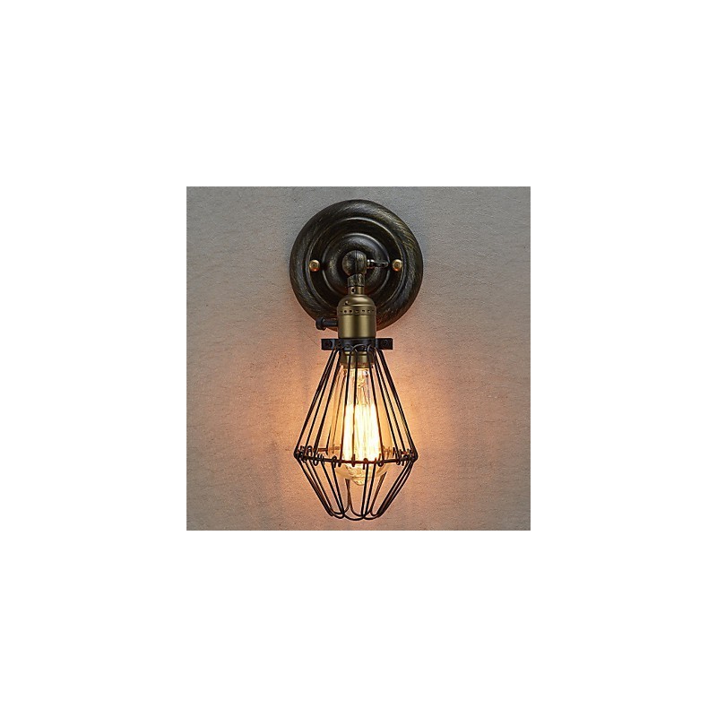 Applique da parete vintage industriale a gabbia nera E26/E27