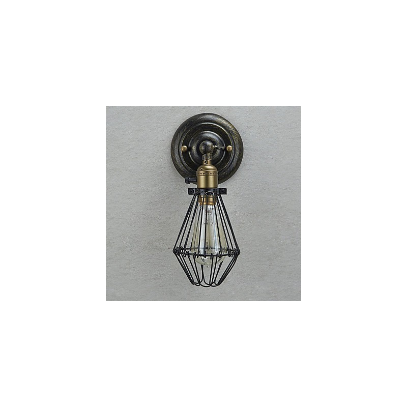 Applique da parete vintage industriale a gabbia nera E26/E27