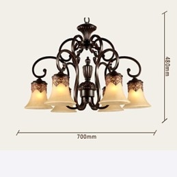 Lampadario a sospensione vintage country in metallo e vetro marrone e giallo 6 luci