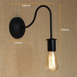 Applique da parete retrò country americano nera con lampadina inclusa E26/E27 40 W