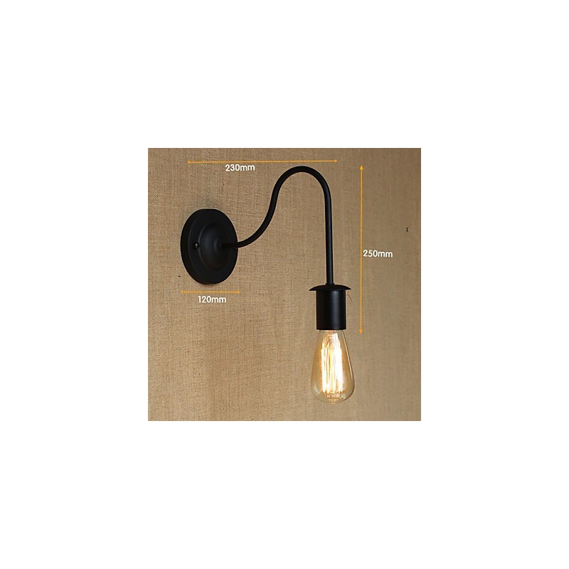 Applique da parete retrò country americano nera con lampadina inclusa E26/E27 40 W