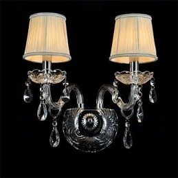 Applique da parete a candela in cristallo, 2 luci, E12/E14, trasparente e bianco