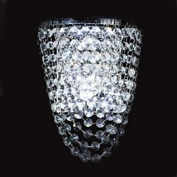 Applique da parete a filo in cristallo e metallo cromato, LED integrato, 2 luci