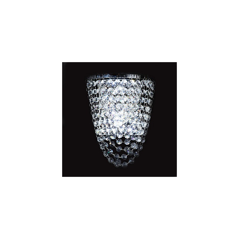 Applique da parete a filo in cristallo e metallo cromato, LED integrato, 2 luci
