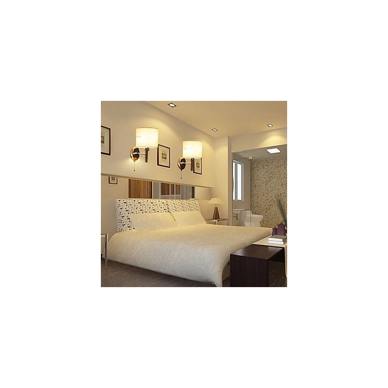Applique da parete moderna in metallo e tessuto, 1 luce, cilindro bianco
