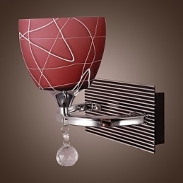 Applique da parete moderna cromata con paralume in vetro rosso 1 luce