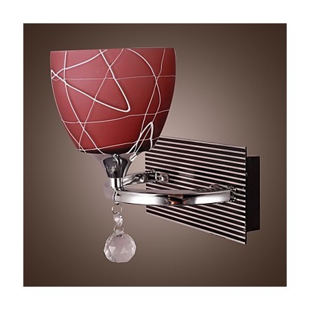 Applique da parete moderna cromata con paralume in vetro rosso 1 luce