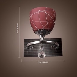 Applique da parete moderna cromata con paralume in vetro rosso 1 luce