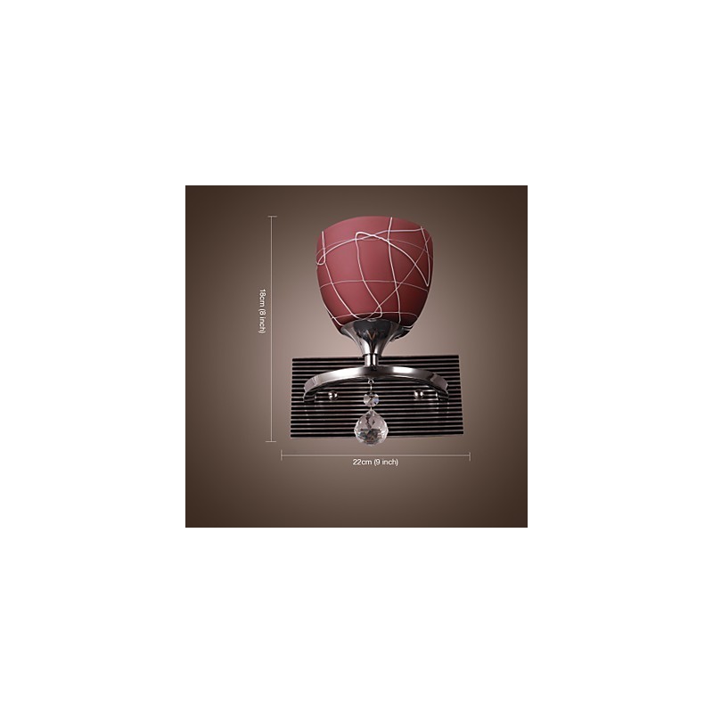 Applique da parete moderna cromata con paralume in vetro rosso 1 luce