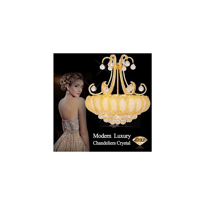 Lampadario moderno in cristallo con pendente, diametro 50 cm, 8 lampadine