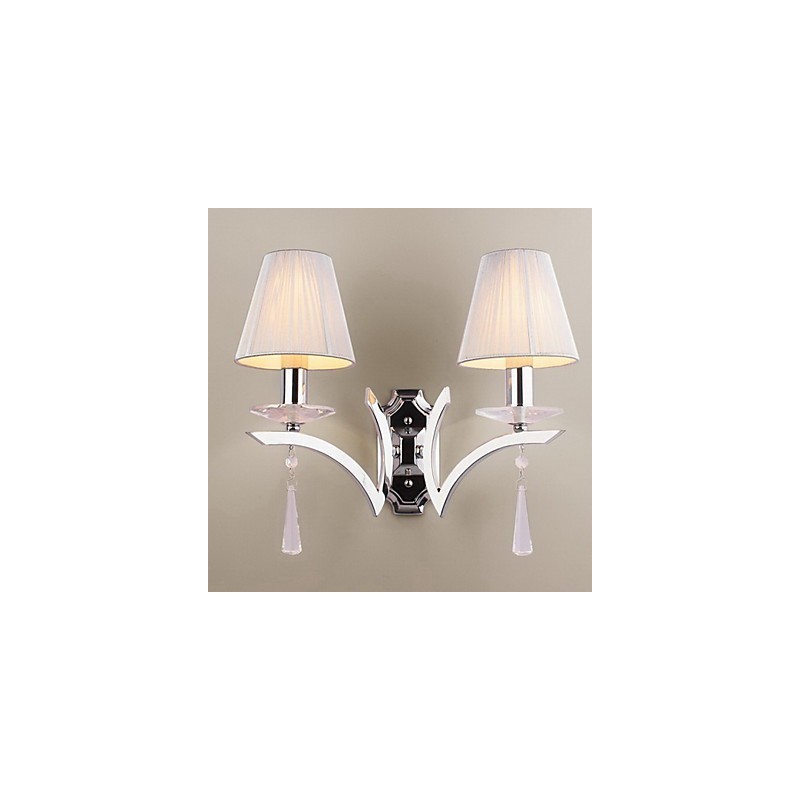 Applique da parete moderna a 2 luci con cristalli trasparenti e finitura cromo