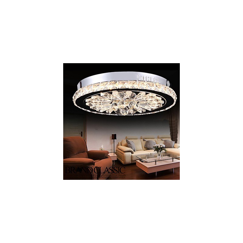 Plafoniera a filo moderna contemporanea in metallo e cristallo trasparente, LED, 40 cm