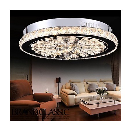 Plafoniera a filo moderna contemporanea in metallo e cristallo trasparente, LED, 40 cm