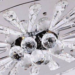 Plafoniera a filo moderna contemporanea in metallo e cristallo trasparente, LED, 40 cm
