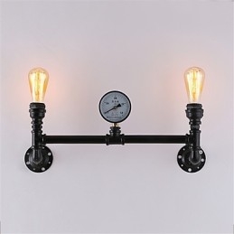 Applique da parete industriale vintage a 2 teste nera E26/E27