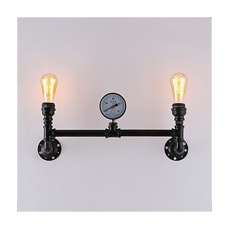 Applique da parete industriale vintage a 2 teste nera E26/E27