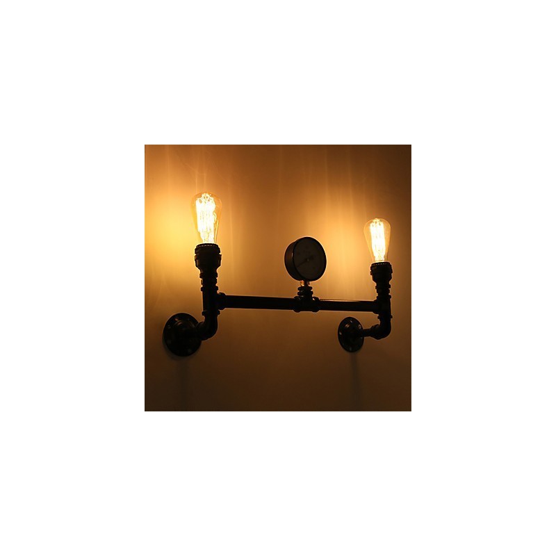 Applique da parete industriale vintage a 2 teste nera E26/E27