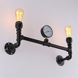 Applique da parete industriale vintage a 2 teste nera E26/E27