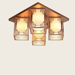 Plafoniera a filo stile cinese in ferro dorato con 4 luci LED, 49 cm