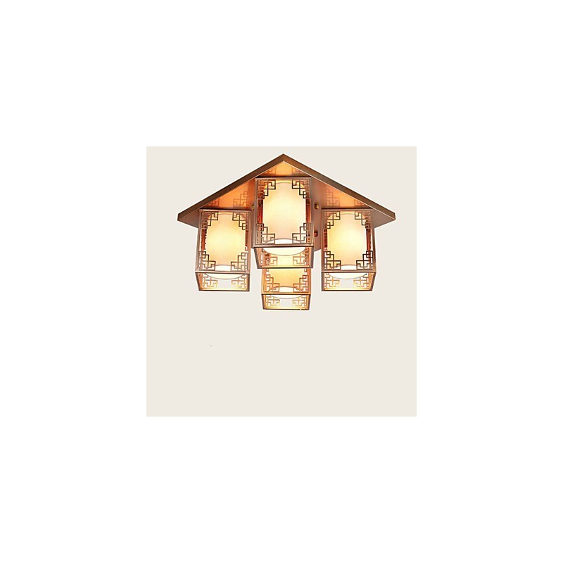 Plafoniera a filo stile cinese in ferro dorato con 4 luci LED, 49 cm