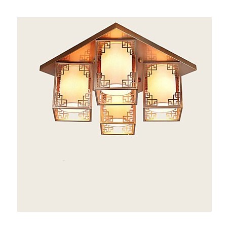 Plafoniera a filo stile cinese in ferro dorato con 4 luci LED, 49 cm