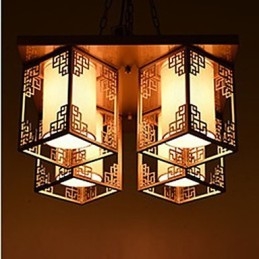 Plafoniera a filo stile cinese in ferro dorato con 4 luci LED, 49 cm