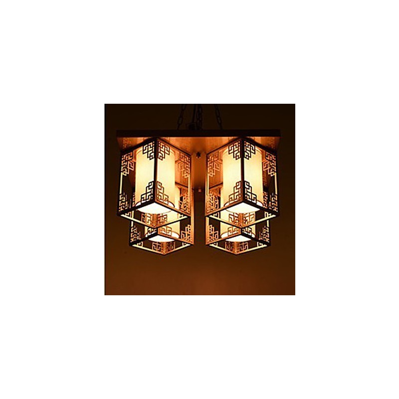 Plafoniera a filo stile cinese in ferro dorato con 4 luci LED, 49 cm