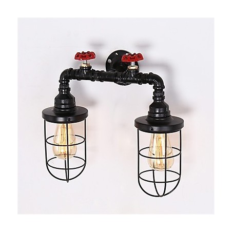Applique da parete vintage industriale nera con 2 luci, finitura verniciata