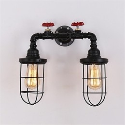 Applique da parete vintage industriale nera con 2 luci, finitura verniciata