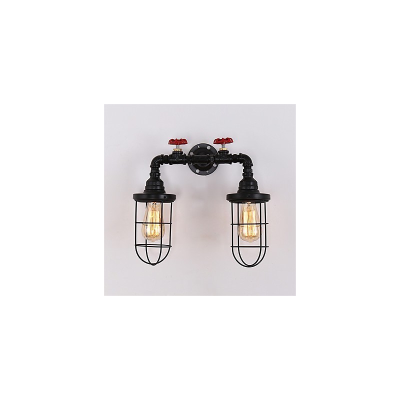 Applique da parete vintage industriale nera con 2 luci, finitura verniciata